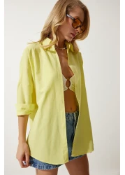 Happiness İstanbul قميص نسائي أساسي طويل كبير الحجم باللون الأصفر الفاتح DD00842