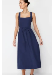  Collection Indigo Waist Midi Corset Woven Dress with Sewing Detail TWOSS24EL00038
