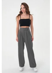 Hazel Women's Anthracite High Waist Velcro Palazzo Trousers.