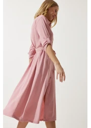 Happiness İstanbul Women's Candy Pink Belted Shirt Dress DD01256