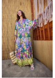 LOCCO Women's Abstract Botanical Pattern Dress Pink-Purple