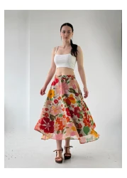 Retrobird تنورة طويلة مبطنة من الشيفون من فاليري زهرية للنساء باللون الكريمي