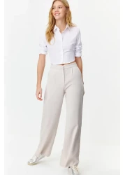  Collection بنطال منسوج بطيات واسعة باللون الرمادي TWOSS21PL0189