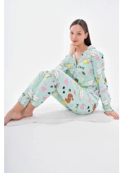 Arvin Pijama Cotton Buttoned Shirt Collar Pajama Set