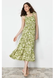  Collection Green Tie-Up Suspender Skirt Ruffle Ribbed Maxi Knitted Maxi Dress TWOSS23EL02328