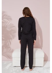 Siyah İnci Cotton Black and Pink Polka Dot Pajamas Set