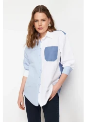  Collection Blue Color Blocked Oversize Wide Fit Woven Shirt TWOSS24GO00136