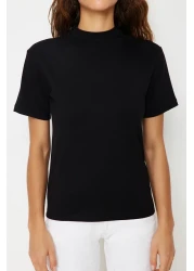  Collection Black Stand Collar 100% Cotton T-Shirt - Twoaw20Ts0096