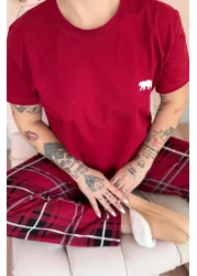 Pijamaevi Claret Red Bear Short Sleeve Dear Family Pajamas - Women's Set