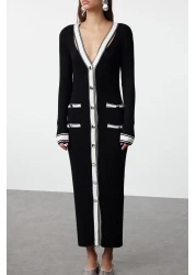  Collection Color Blocked Black Maxi Knitwear Dress - TWOAW24EL00017