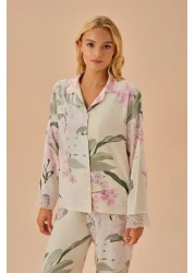 Suwen طقم بيجامة رجالية منقوشة بالزهور