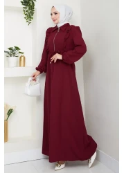 InStyle Burgundy Dress with Zipper Ruffle Detail