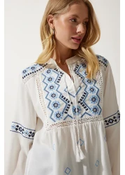 Happiness İstanbul Women's White Embroidered Woven Blouse ES00162
