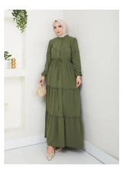 HARMAN BUTİK Women's Lace Detailed Waist Lace Khaki Ayrobin Dress