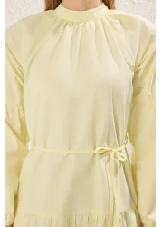  Modest Light Yellow Lace Detailed Cotton Woven Dress Tctss25Eb00081