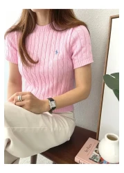 ASEZ BUTİK Women's Short Sleeve Summer Thin Knitwear Blouse