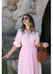 bytugcekaya Pink Muslin Tie-Up Long Dress