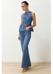  Collection Dark Blue Print High Waist Wide Leg Jeans Twoss24Je00278