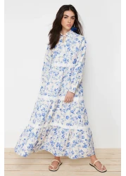  Modest Beige Linen Look Floral Woven Dress TCTSS24EB00054