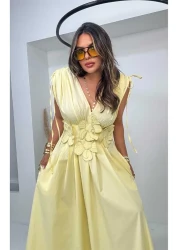 Sohotique By P Embroidered Flower Applique Dress Yellow