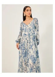 Styli فستان ماكسي بطبعات زهور وأكمام طويلة على شكل حرف A