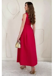 Elbee Fashion Woman فستان فوشيا واسع بياقة رسن