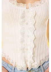  Collection Ecru Lace Detailed Thin Knitwear Blouse Twoss25Bz00177