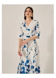 Styli Floral Print Wrap Look A-Line Maxi Dress