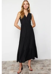  Collection Black V-Neck Sleeveless A-Line Maxi Knitted Dress TWOSS22EL1588