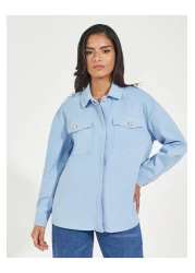 Styli قميص كبير الحجم من قماش التويل مع جيوب ذات غطاء