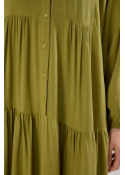  Modest Oil Green Viscose Unlined Woven Dress Tctss24Eb00221
