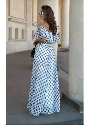 Butik Şenel Madonna Collar Polka Dot Pattern Long Dress