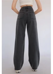 Trn JNS ماكسي فضفاض مدخن عالي الخصر 90's واسع الساق مريح ليكرا بالازو جان