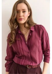 Olalook Women's Burgundy Geometric Stripe Detailed Flowing Shirt Gml-19001335