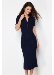  Collection Navy Blue Maxi Polo Neck Dress Twoss24El00282