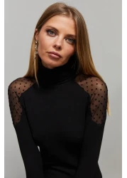 Cool & Sexy بلوزة تول سوداء منقطة للسيدات EY1098