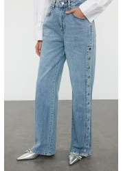  Collection Blue - More Sustainable Wide Leg Jeans with High Waist and Accessory Detail Twoaw25Je00028