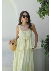 Havoş Light Yellow Mendoza Blouse Skirt Suit