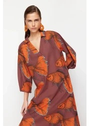  Collection فستان شاطئ متوسط الطول مصنوع من القطن بنسبة 100% بنمط سمكة TBESS22EL0009