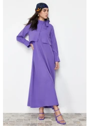  Modest Purple Collar Tie Detailed Woven Dress TCTSS23EB00283