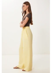 Lovelyİstanbul بنطلون موسلين بالازو أصفر LMX0008
