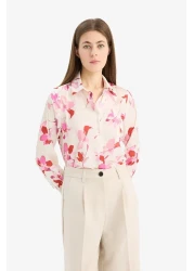 Defacto قميص طويل الأكمام من الساتان منقوش بقصة واسعة مقاس كبير T6892AZ25SP