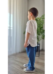 BALKABAĞI Blue - White Oversize Muslin Shirt & Pants Set TYE0032