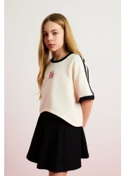 Defacto Girls' 2-Piece Set Crew Neck Printed Short Sleeve T-Shirt Skirt E0416A825Sm