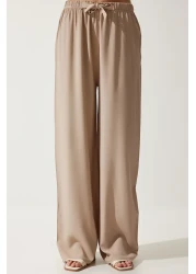 Happiness İstanbul Women's Beige Summer Viscose Palazzo Trousers EN00610