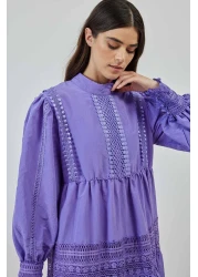 Hooopstore فستان بتفاصيل دانتيل أرجواني