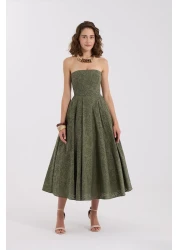 NOK İSTANBUL Blooming Grace Strapless Maxi Dress Khaki