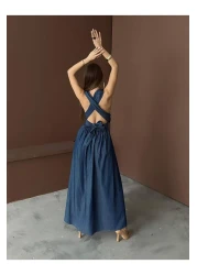 369 etnik butik Deep V-Neck, Gathered Waist, Flowing Long Dress (Maxi Dress)