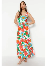  Collection Orange Big Floral Maxi Knitted Dress Twoss23El02328