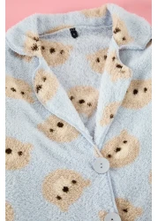  Collection Wellsoft Winter Knitted Pajamas Set with Light Blue Teddy Bear Thmaw25Pt00054